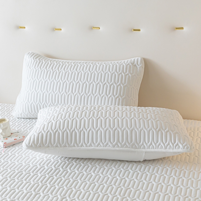 卡伦家纺 2025新款四季款夹棉绗绣纯色枕套枕芯 几何白