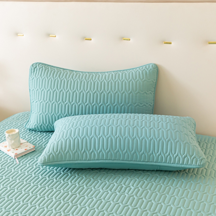 卡伦家纺 2025新款四季款夹棉绗绣纯色枕套枕芯 几何蓝