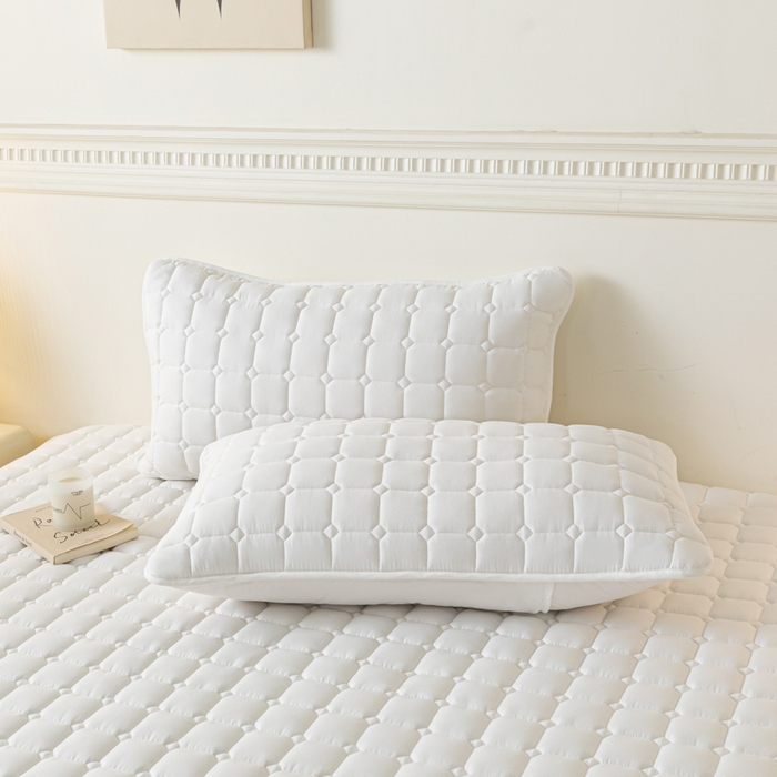 （总）卡伦家纺 2025新款四季款夹棉绗绣纯色枕套枕芯