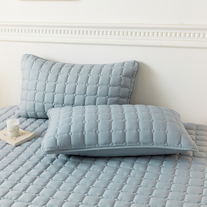 卡伦家纺 2025新款四季款夹棉绗绣纯色枕套枕芯 方形灰