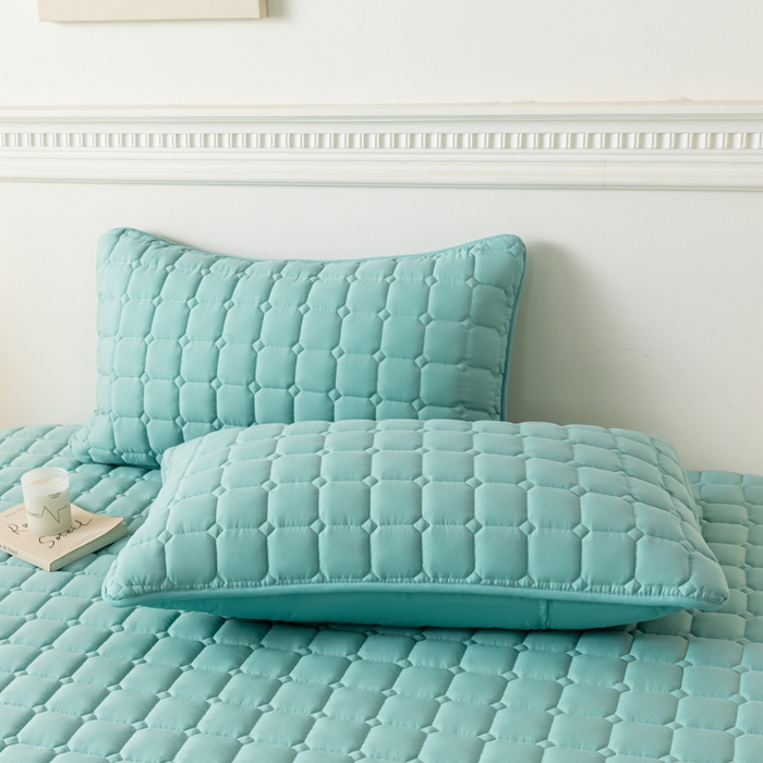 卡伦家纺 2025新款四季款夹棉绗绣纯色枕套枕芯 方形蓝