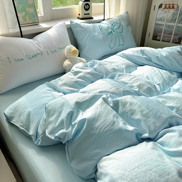 （总）老K (原美阁） 2025年新款水洗棉刺绣四件套学生季单人床宿舍三件套