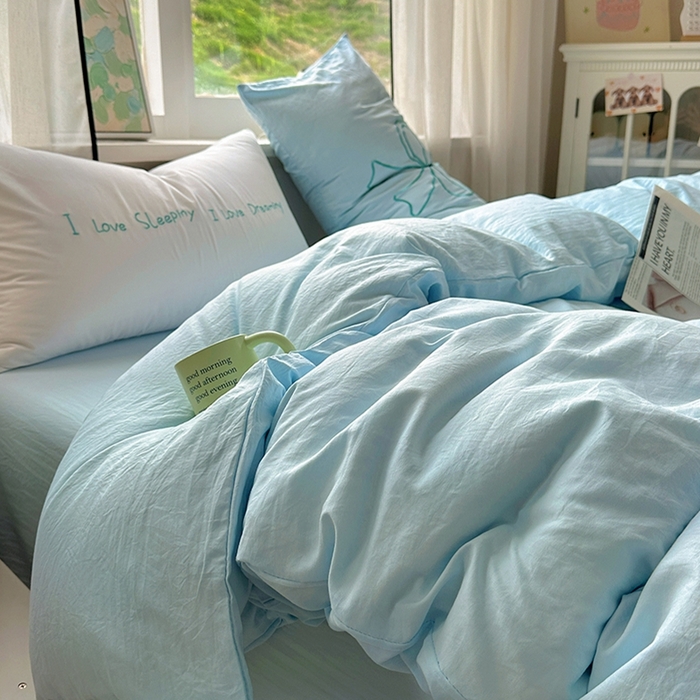 91家纺网 家纺一手货源 找家纺 （总）老K (原美阁） 2025年新款水洗棉刺绣四件套学生季单人床宿舍三件套