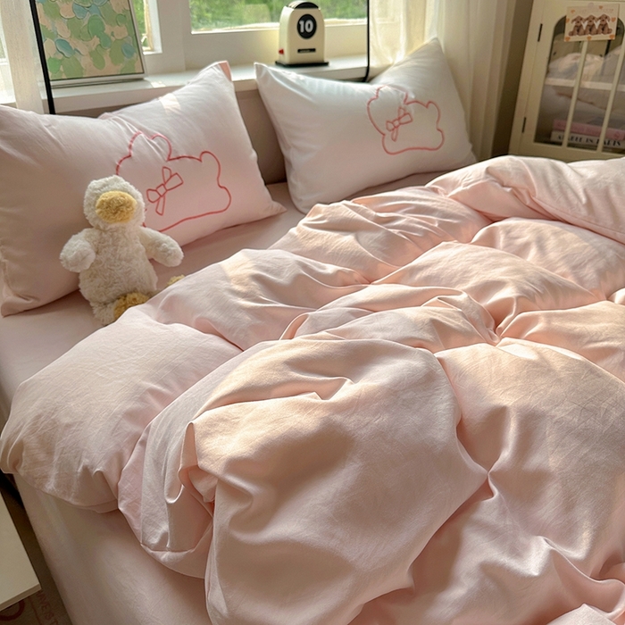 91家纺网 家纺一手货源 找家纺 （总）老K (原美阁） 2025年新款水洗棉刺绣四件套学生季单人床宿舍三件套