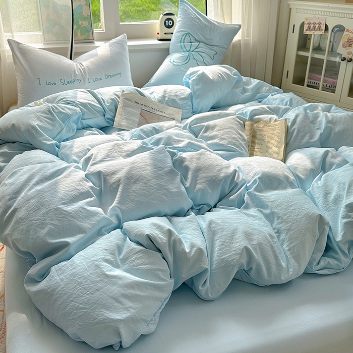 91家纺网 家纺一手货源 找家纺 （总）老K (原美阁） 2025年新款水洗棉刺绣四件套学生季单人床宿舍三件套