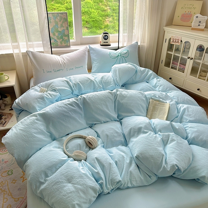 91家纺网 家纺一手货源 找家纺 （总）老K (原美阁） 2025年新款水洗棉刺绣四件套学生季单人床宿舍三件套