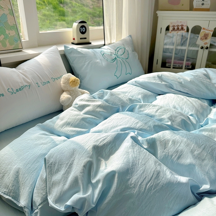 91家纺网 家纺一手货源 找家纺 （总）老K (原美阁） 2025年新款水洗棉刺绣四件套学生季单人床宿舍三件套