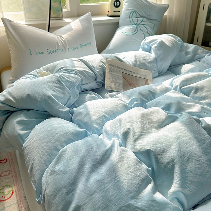 91家纺网 家纺一手货源 找家纺 （总）老K (原美阁） 2025年新款水洗棉刺绣四件套学生季单人床宿舍三件套