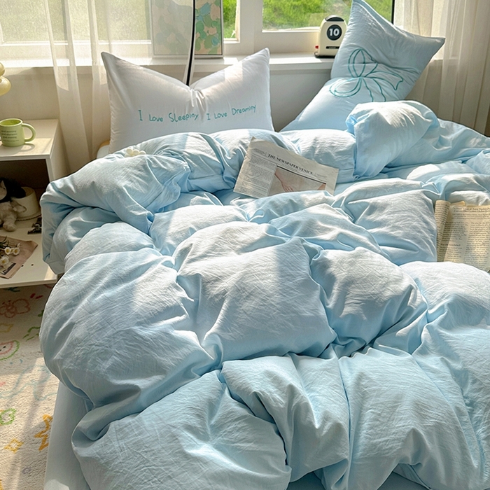 91家纺网 家纺一手货源 找家纺 （总）老K (原美阁） 2025年新款水洗棉刺绣四件套学生季单人床宿舍三件套