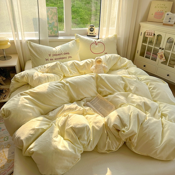 91家纺网 家纺一手货源 找家纺 老K (原美阁） 2025年新款水洗棉刺绣四件套学生季单人床宿舍三件套 小苹果