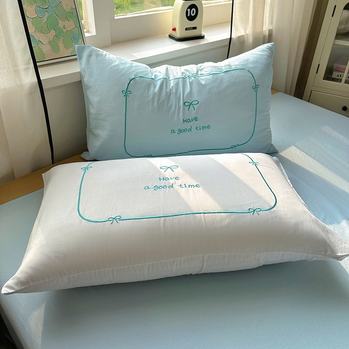 91家纺网 家纺一手货源 找家纺 老K (原美阁） 2025年新款水洗棉刺绣四件套学生季单人床宿舍三件套 蓝色心情