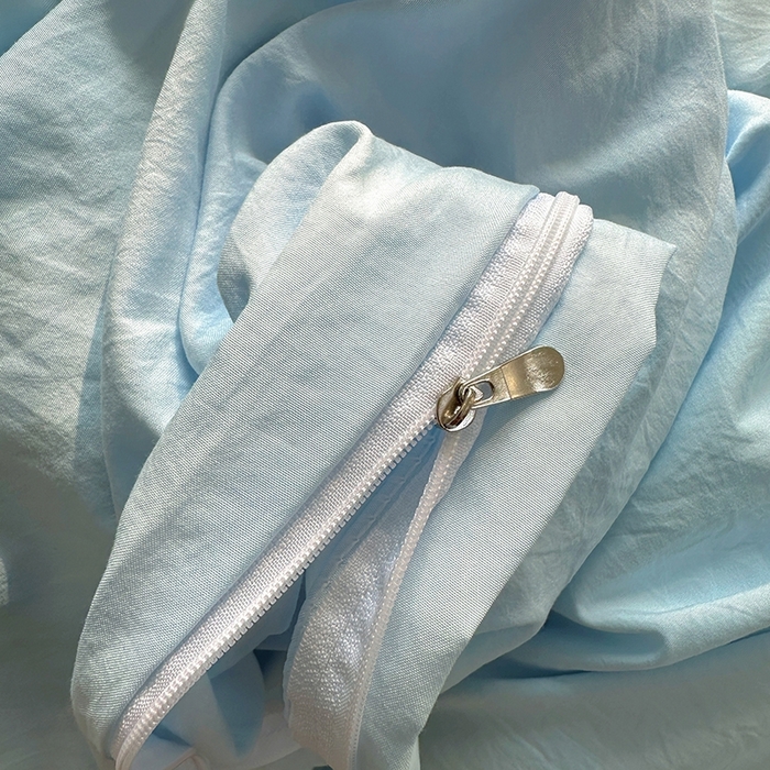 91家纺网 家纺一手货源 找家纺 老K (原美阁） 2025年新款水洗棉刺绣四件套学生季单人床宿舍三件套 蓝色心情