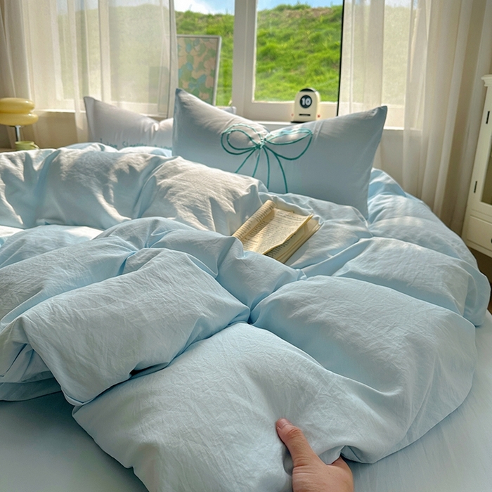 91家纺网 家纺一手货源 找家纺 （总）老K (原美阁） 2025年新款水洗棉刺绣四件套学生季单人床宿舍三件套