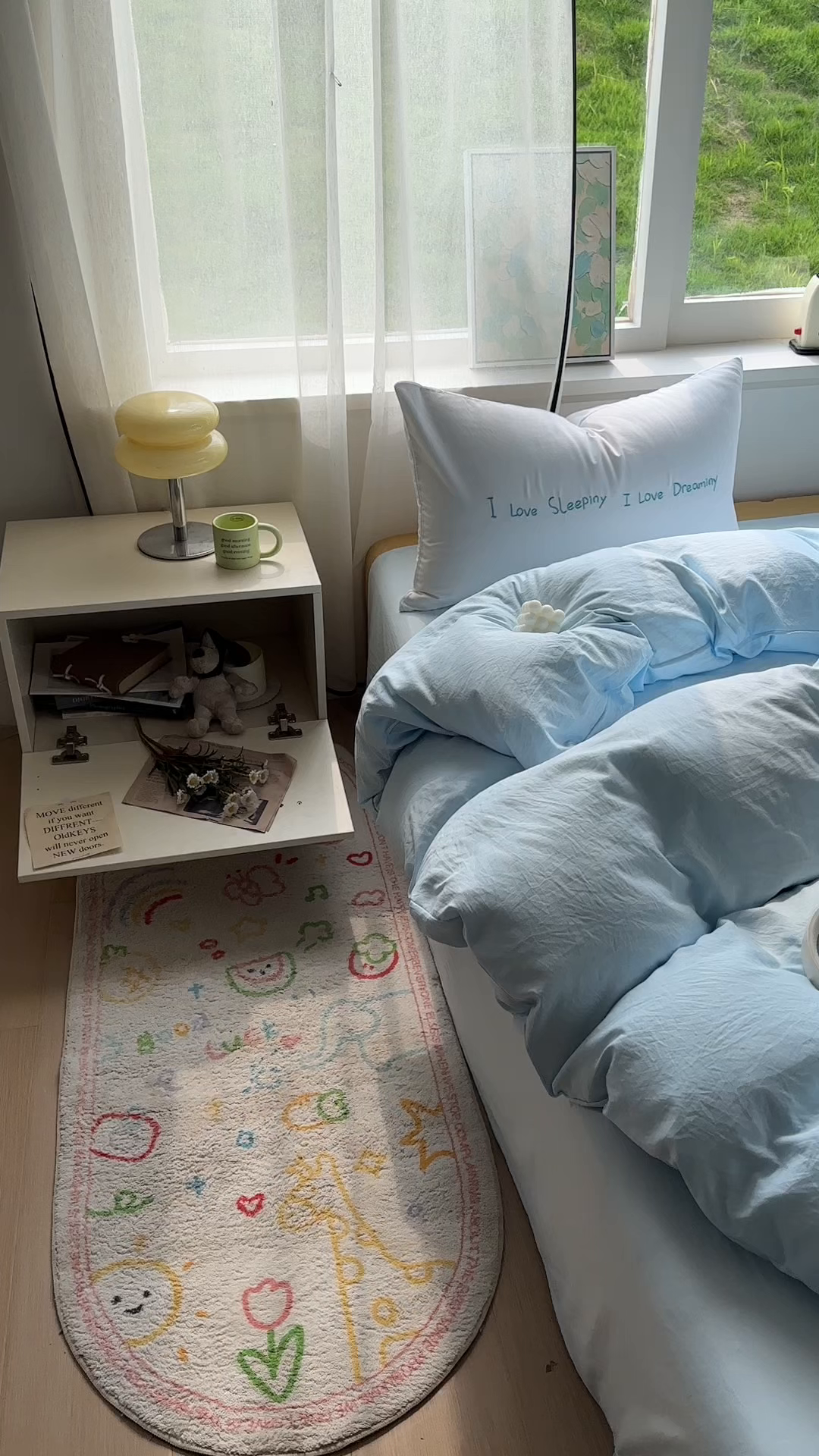 91家纺网 家纺一手货源 找家纺 老K (原美阁） 2025年新款水洗棉刺绣四件套学生季单人床宿舍三件套 蓝色心情