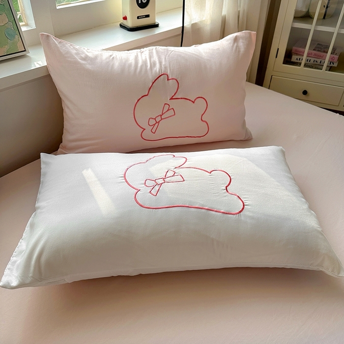 91家纺网 家纺一手货源 找家纺 老K (原美阁） 2025年新款水洗棉刺绣四件套学生季单人床宿舍三件套 兔兔