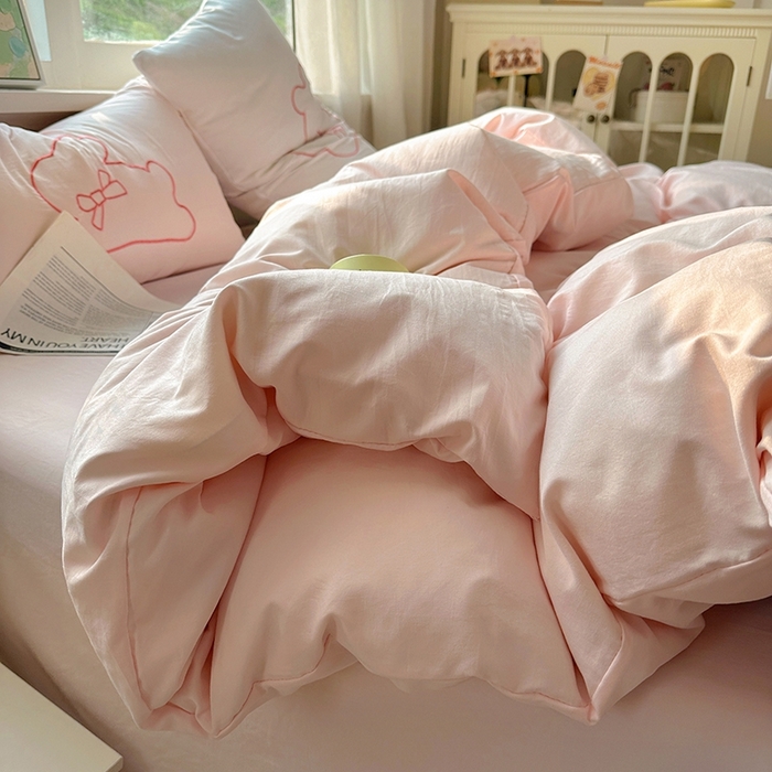 91家纺网 家纺一手货源 找家纺 老K (原美阁） 2025年新款水洗棉刺绣四件套学生季单人床宿舍三件套 兔兔