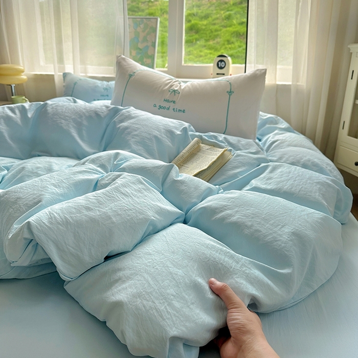 91家纺网 家纺一手货源 找家纺 老K (原美阁） 2025年新款水洗棉刺绣四件套学生季单人床宿舍三件套 晚安