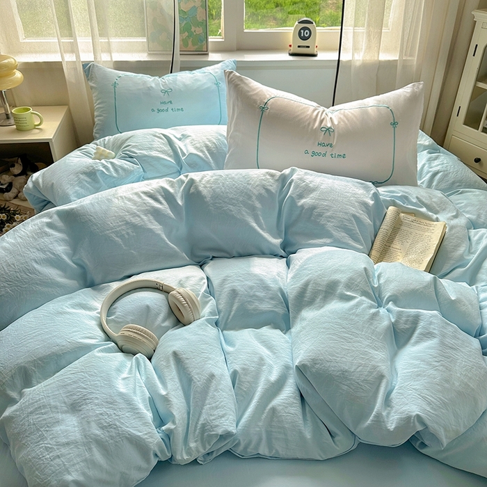 91家纺网 家纺一手货源 找家纺 老K (原美阁） 2025年新款水洗棉刺绣四件套学生季单人床宿舍三件套 晚安