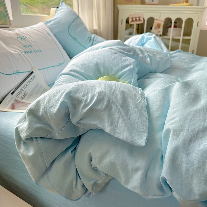 91家纺网 家纺一手货源 找家纺 老K (原美阁） 2025年新款水洗棉刺绣四件套学生季单人床宿舍三件套 晚安