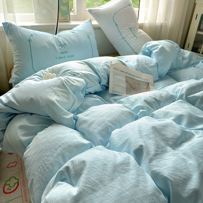 91家纺网 家纺一手货源 找家纺 老K (原美阁） 2025年新款水洗棉刺绣四件套学生季单人床宿舍三件套 晚安