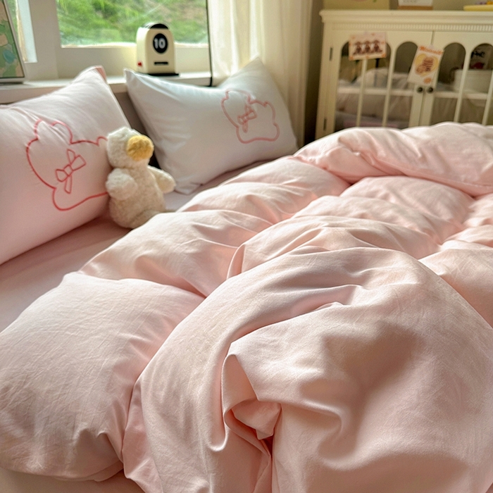 91家纺网 家纺一手货源 找家纺 老K (原美阁） 2025年新款水洗棉刺绣四件套学生季单人床宿舍三件套 兔兔