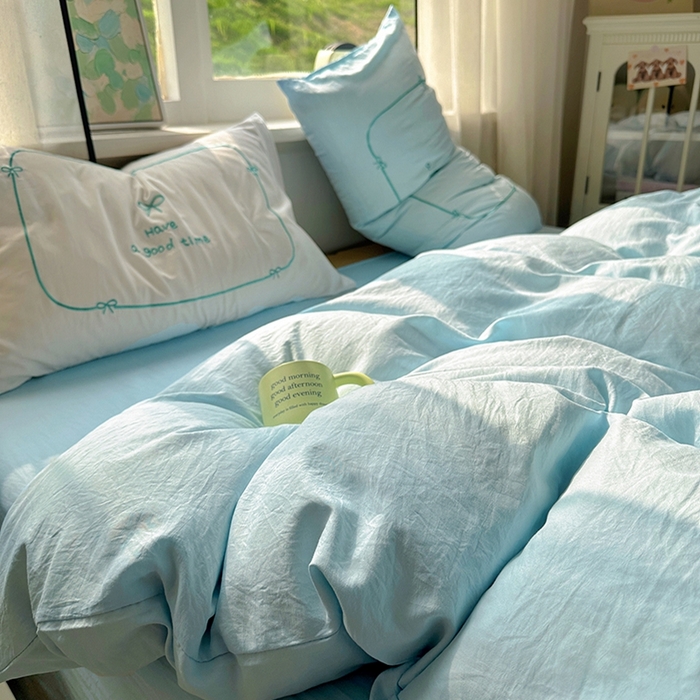 91家纺网 家纺一手货源 找家纺 老K (原美阁） 2025年新款水洗棉刺绣四件套学生季单人床宿舍三件套 晚安