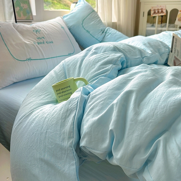 91家纺网 家纺一手货源 找家纺 老K (原美阁） 2025年新款水洗棉刺绣四件套学生季单人床宿舍三件套 晚安