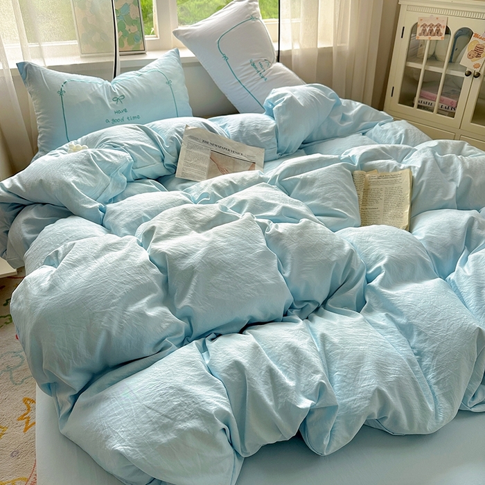 91家纺网 家纺一手货源 找家纺 老K (原美阁） 2025年新款水洗棉刺绣四件套学生季单人床宿舍三件套 晚安