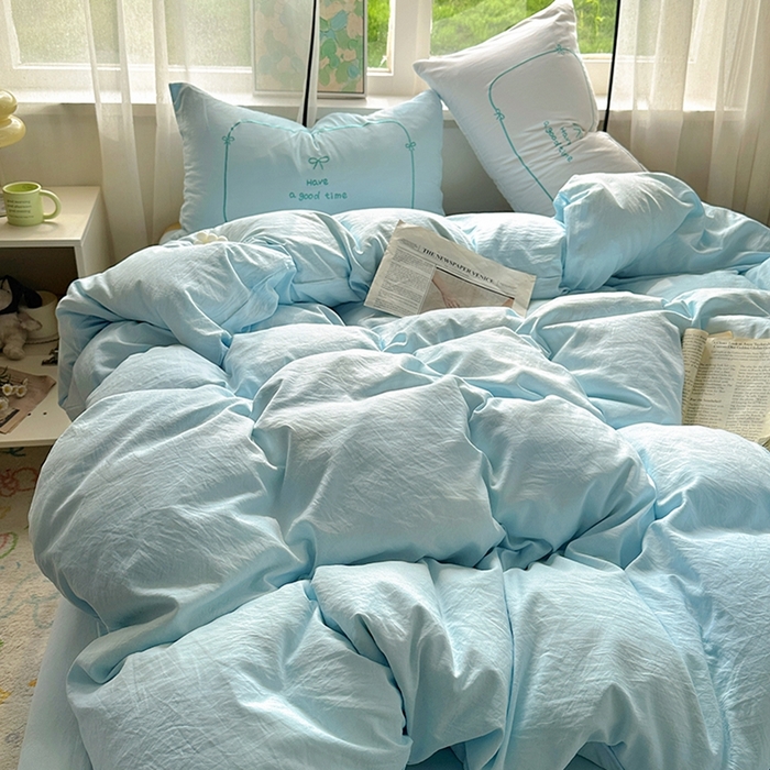 91家纺网 家纺一手货源 找家纺 老K (原美阁） 2025年新款水洗棉刺绣四件套学生季单人床宿舍三件套 晚安