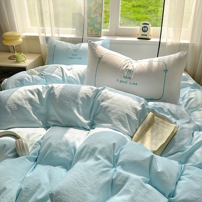 91家纺网 家纺一手货源 找家纺 老K (原美阁） 2025年新款水洗棉刺绣四件套学生季单人床宿舍三件套 晚安