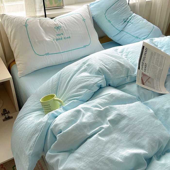 91家纺网 家纺一手货源 找家纺 老K (原美阁） 2025年新款水洗棉刺绣四件套学生季单人床宿舍三件套 晚安