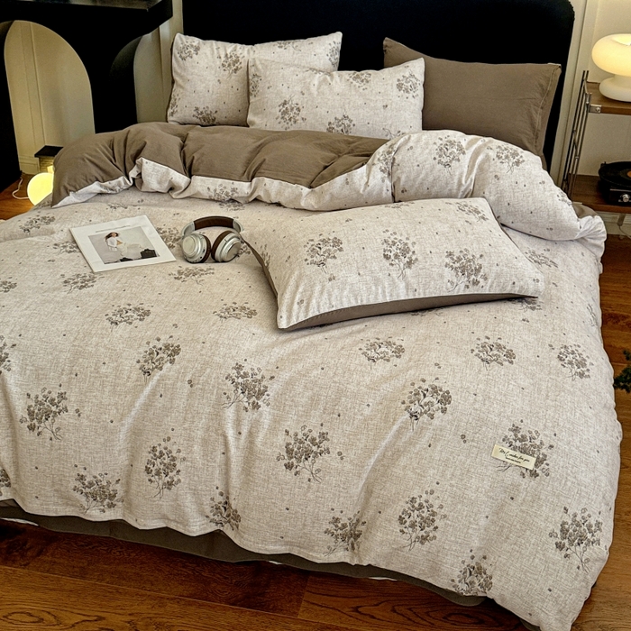 91家纺网 家纺一手货源 找家纺 金梦拉家纺 2025秋冬爆款新品高克重加厚原麻亚麻皱皱纱印花四件套 复古花