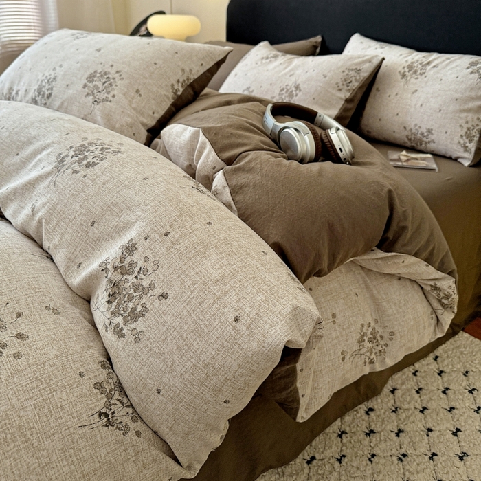 91家纺网 家纺一手货源 找家纺 金梦拉家纺 2025秋冬爆款新品高克重加厚原麻亚麻皱皱纱印花四件套 复古花