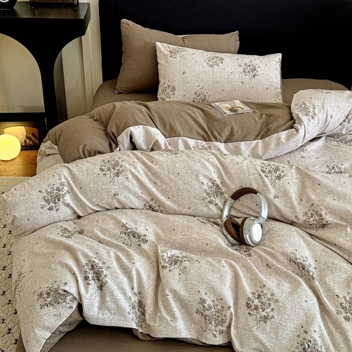 91家纺网 家纺一手货源 找家纺 金梦拉家纺 2025秋冬爆款新品高克重加厚原麻亚麻皱皱纱印花四件套 复古花