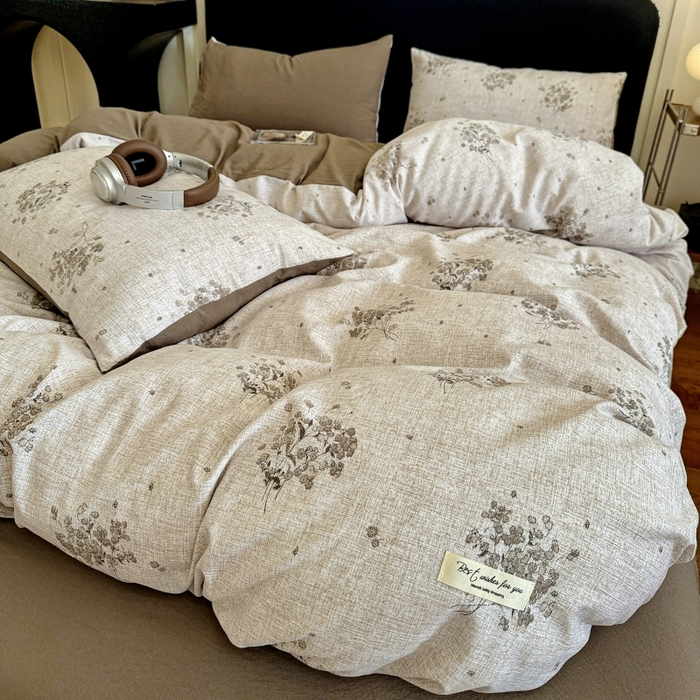 91家纺网 家纺一手货源 找家纺 金梦拉家纺 2025秋冬爆款新品高克重加厚原麻亚麻皱皱纱印花四件套 复古花