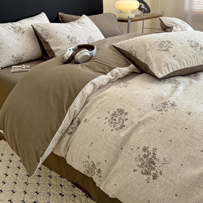 91家纺网 家纺一手货源 找家纺 金梦拉家纺 2025秋冬爆款新品高克重加厚原麻亚麻皱皱纱印花四件套 复古花