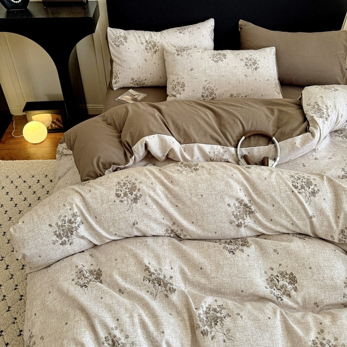 91家纺网 家纺一手货源 找家纺 金梦拉家纺 2025秋冬爆款新品高克重加厚原麻亚麻皱皱纱印花四件套 复古花