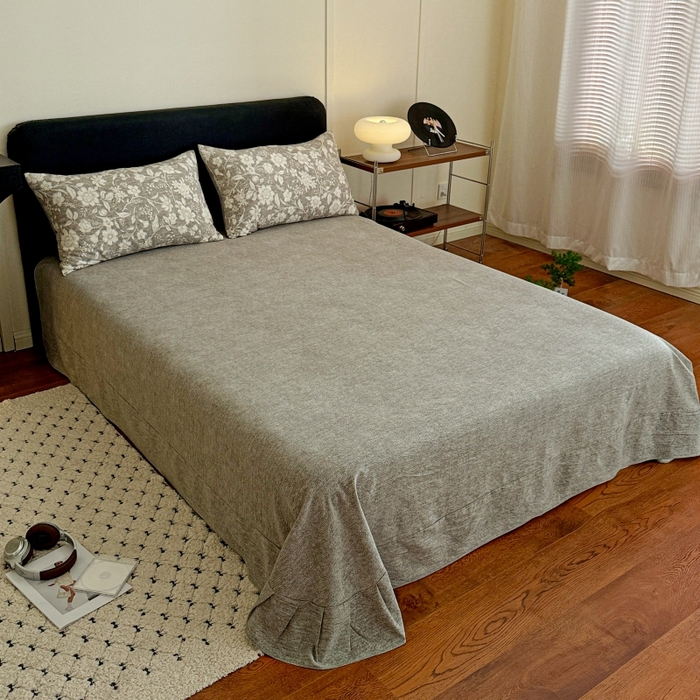 91家纺网 家纺一手货源 找家纺 金梦拉家纺 2025秋冬爆款新品高克重加厚原麻亚麻皱皱纱印花四件套 古茗