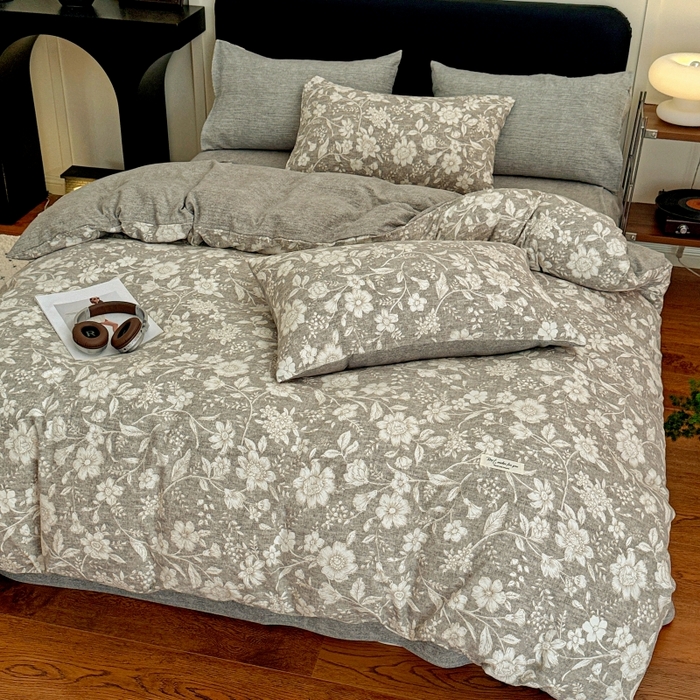 91家纺网 家纺一手货源 找家纺 金梦拉家纺 2025秋冬爆款新品高克重加厚原麻亚麻皱皱纱印花四件套 古茗