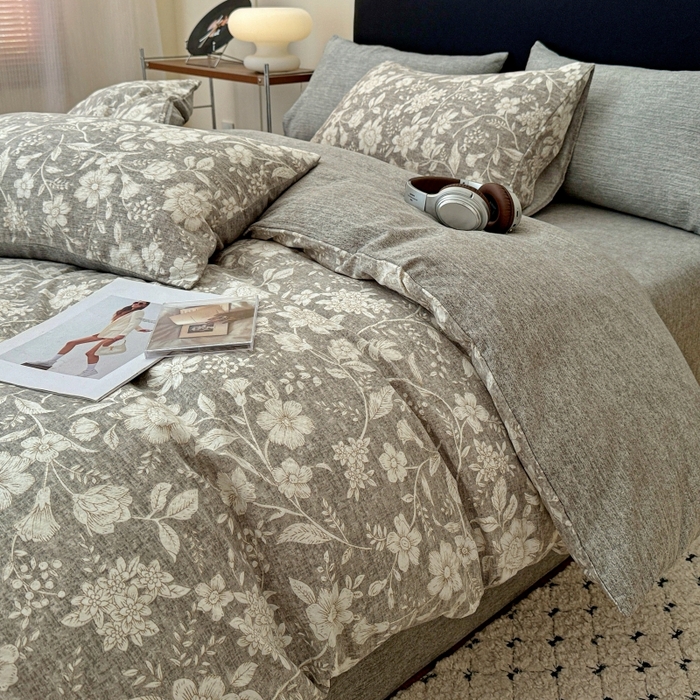 91家纺网 家纺一手货源 找家纺 金梦拉家纺 2025秋冬爆款新品高克重加厚原麻亚麻皱皱纱印花四件套 古茗