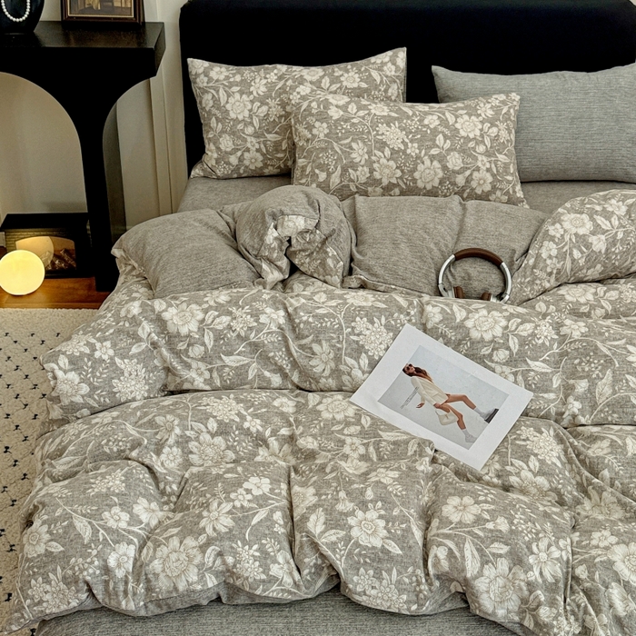 91家纺网 家纺一手货源 找家纺 金梦拉家纺 2025秋冬爆款新品高克重加厚原麻亚麻皱皱纱印花四件套 古茗