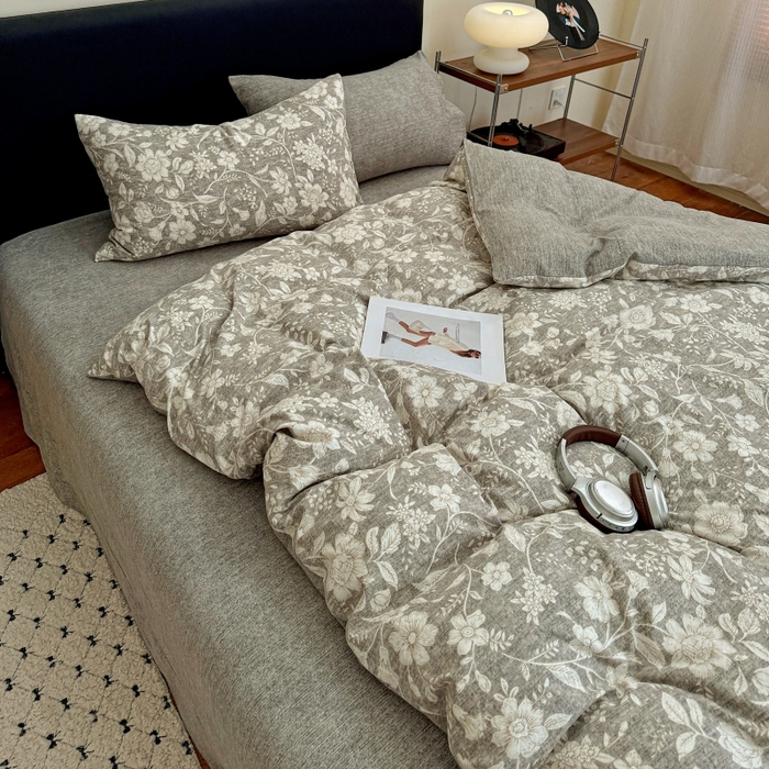 91家纺网 家纺一手货源 找家纺 金梦拉家纺 2025秋冬爆款新品高克重加厚原麻亚麻皱皱纱印花四件套 古茗