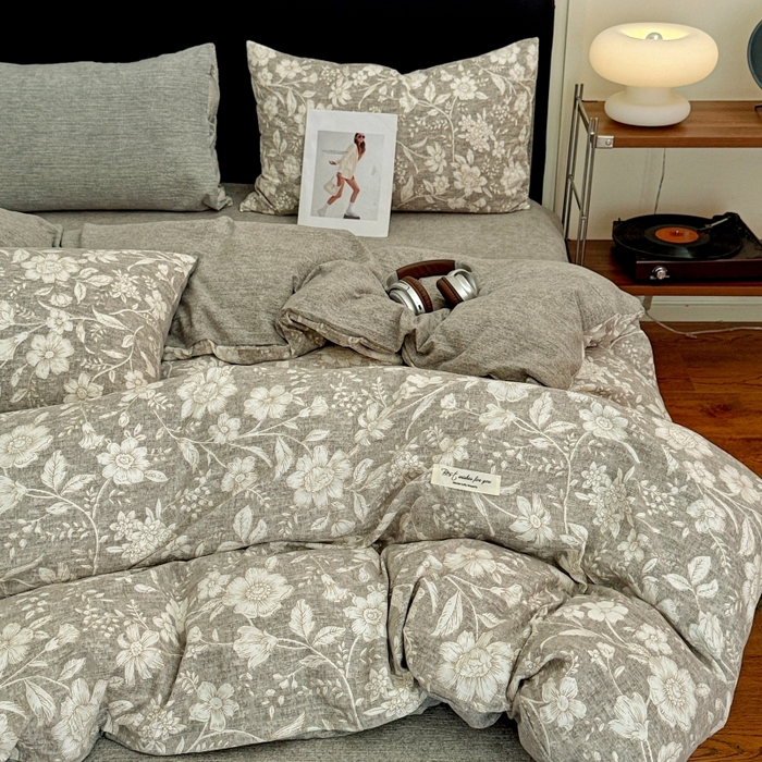 91家纺网 家纺一手货源 找家纺 金梦拉家纺 2025秋冬爆款新品高克重加厚原麻亚麻皱皱纱印花四件套 古茗