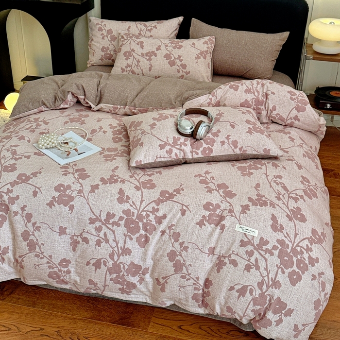 91家纺网 家纺一手货源 找家纺 金梦拉家纺 2025秋冬爆款新品高克重加厚原麻亚麻皱皱纱印花四件套 花颜