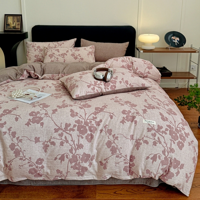 91家纺网 家纺一手货源 找家纺 金梦拉家纺 2025秋冬爆款新品高克重加厚原麻亚麻皱皱纱印花四件套 花颜