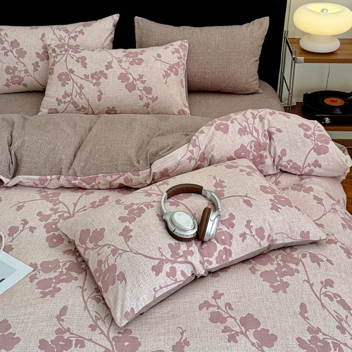 91家纺网 家纺一手货源 找家纺 金梦拉家纺 2025秋冬爆款新品高克重加厚原麻亚麻皱皱纱印花四件套 花颜