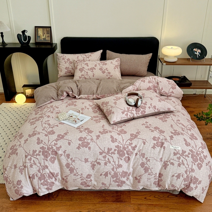 91家纺网 家纺一手货源 找家纺 金梦拉家纺 2025秋冬爆款新品高克重加厚原麻亚麻皱皱纱印花四件套 花颜