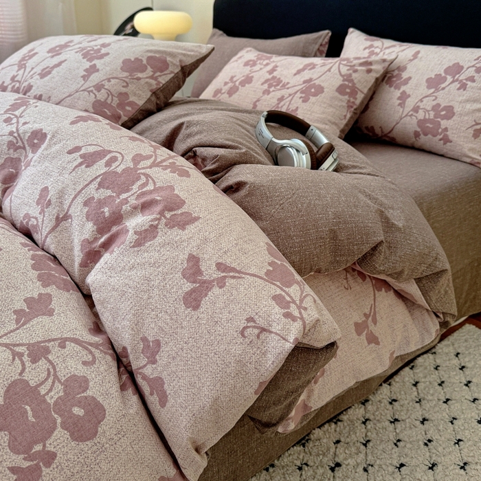 91家纺网 家纺一手货源 找家纺 金梦拉家纺 2025秋冬爆款新品高克重加厚原麻亚麻皱皱纱印花四件套 花颜