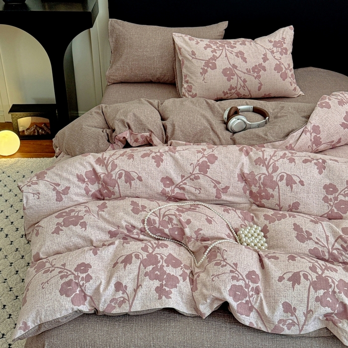 91家纺网 家纺一手货源 找家纺 金梦拉家纺 2025秋冬爆款新品高克重加厚原麻亚麻皱皱纱印花四件套 花颜