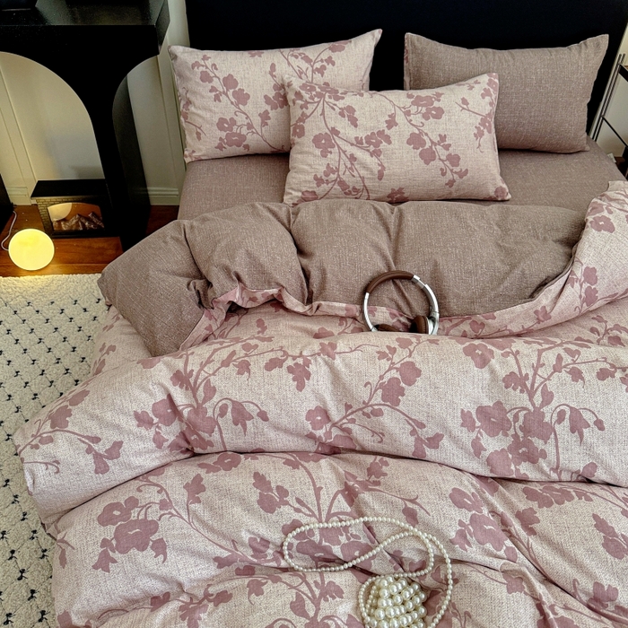 91家纺网 家纺一手货源 找家纺 金梦拉家纺 2025秋冬爆款新品高克重加厚原麻亚麻皱皱纱印花四件套 花颜